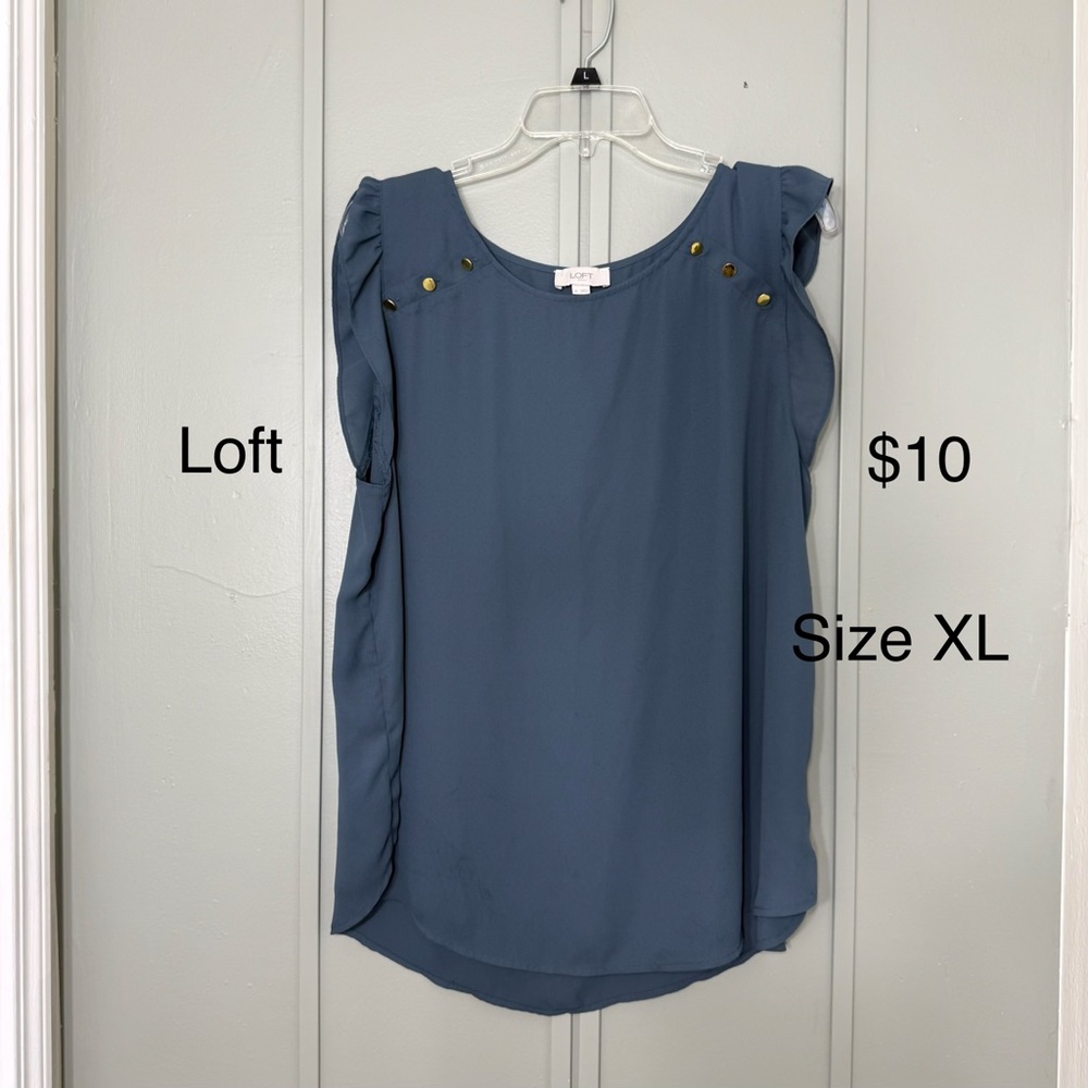 LOFT Women's Blue Blouse with Button Accents